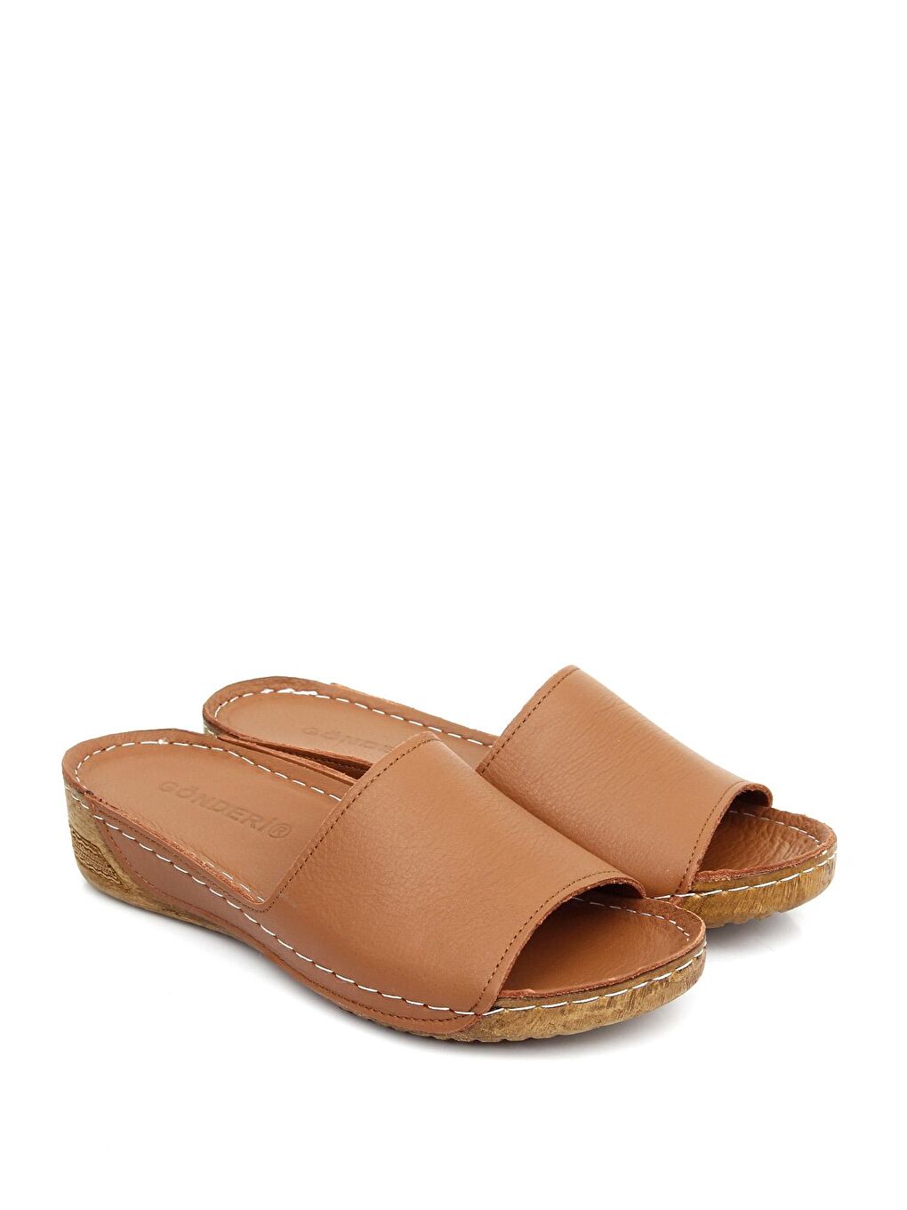 Kahverengi Hakiki Deri Dolgu Taban Kadın Terlik 42285-1