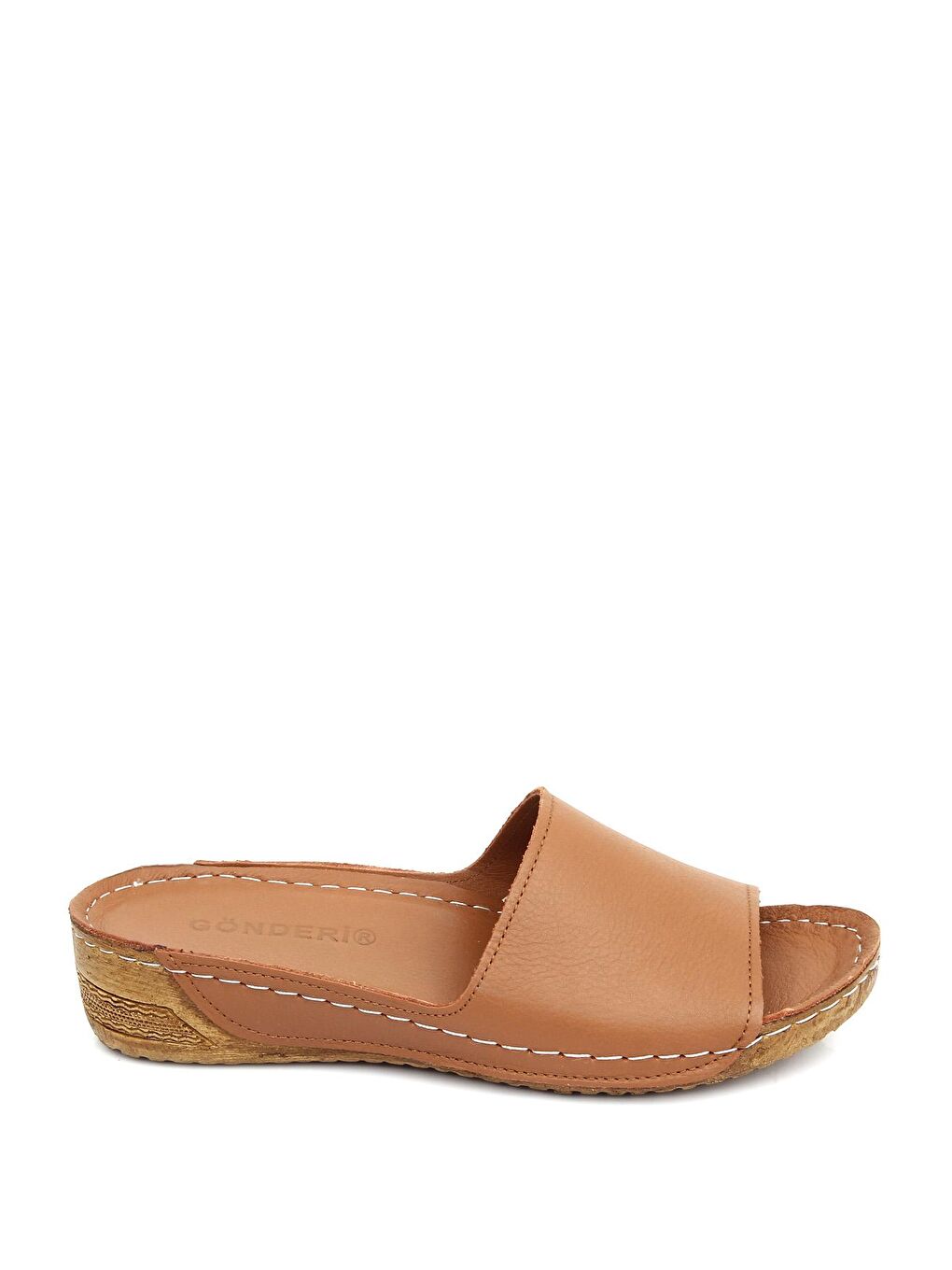 Kahverengi Hakiki Deri Dolgu Taban Kadın Terlik 42285-3