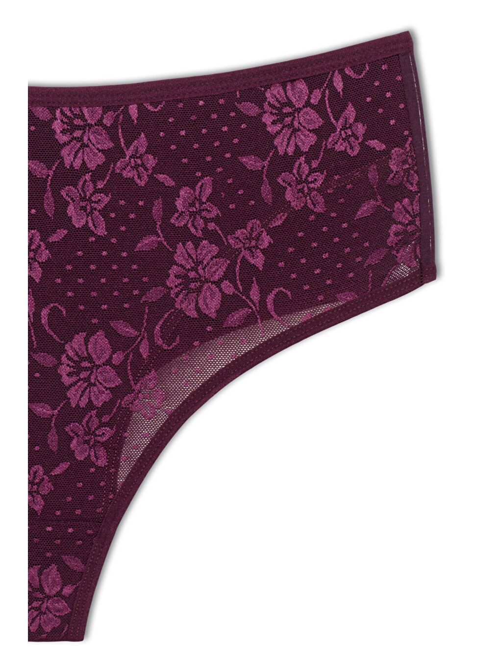 Mor Pamuklu Önü Çift Kat Lez Dantel Yüksek Bel Tanga Kadın Külot-2