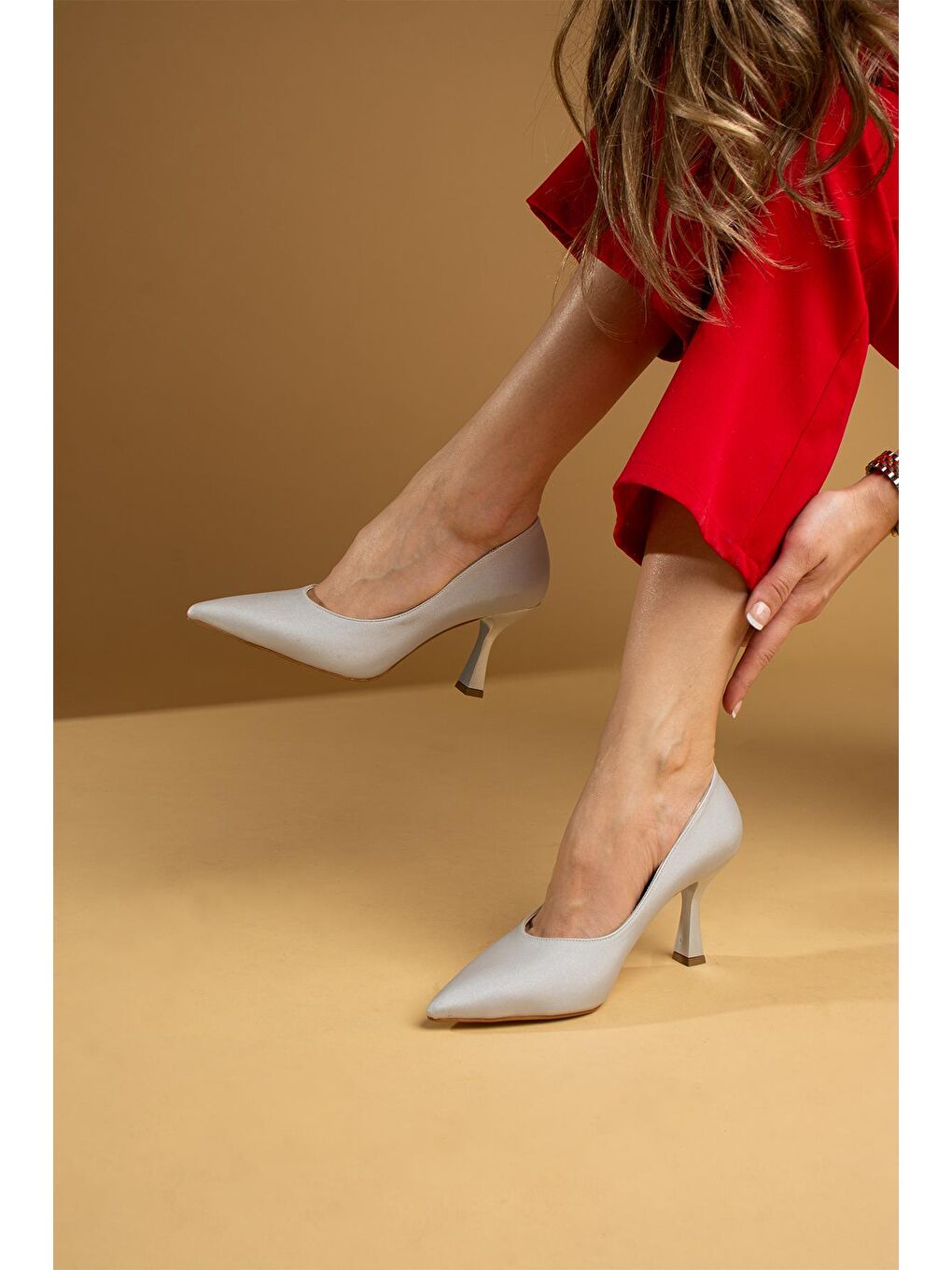 Mavi Kadeh Topuk Klasik Kadın Stiletto 017-1445-21Saten-2