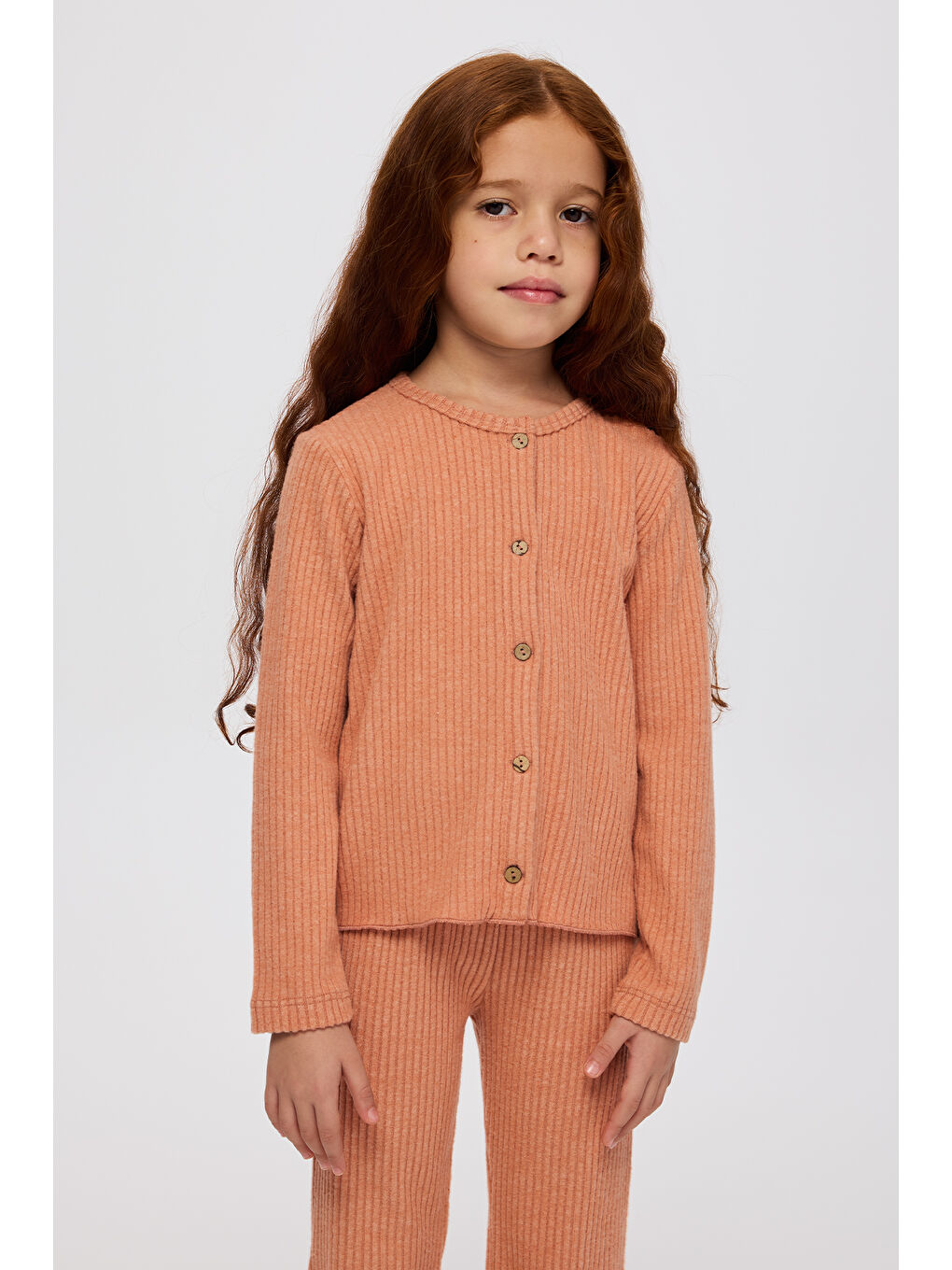 Kahverengi Kız Çocuk Örme Kiremit 2'li Triko Takım-2