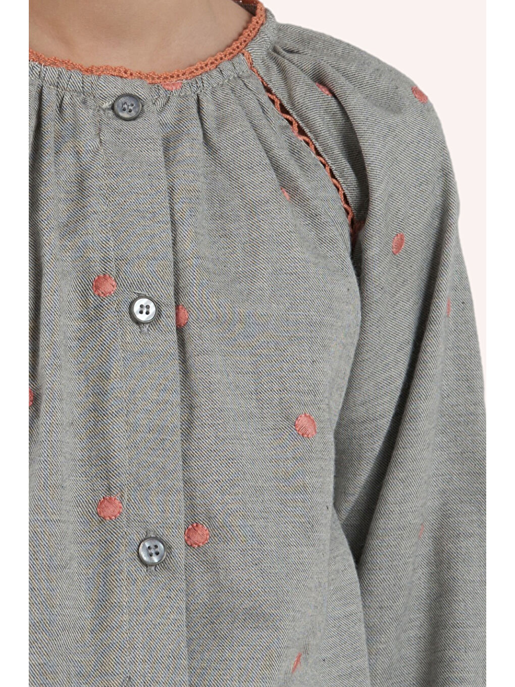 Kız Çocuk Puantiye Desenli Gri Gömlek-3
