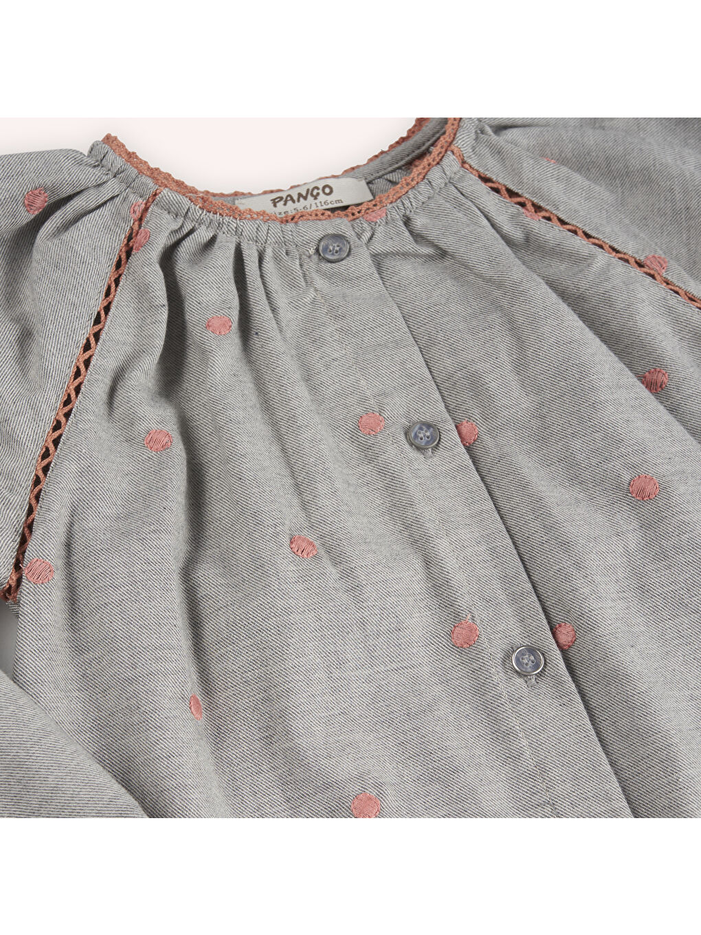 Kız Çocuk Puantiye Desenli Gri Gömlek-4