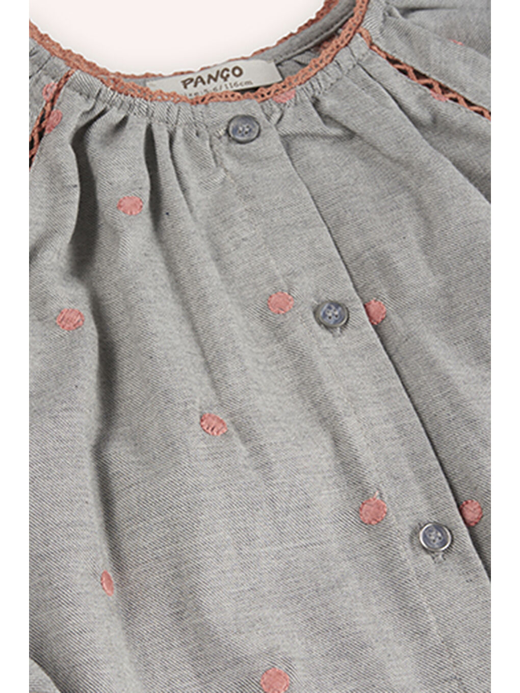 Kız Çocuk Puantiye Desenli Gri Gömlek-5