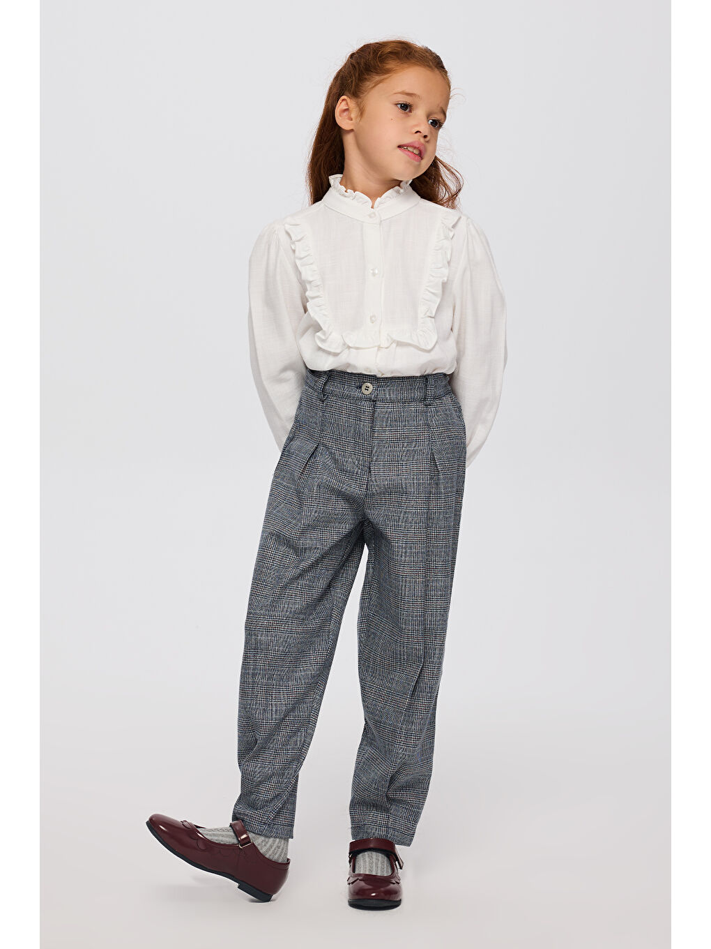 Kız Çocuk Lacivert Ekose Pantolon