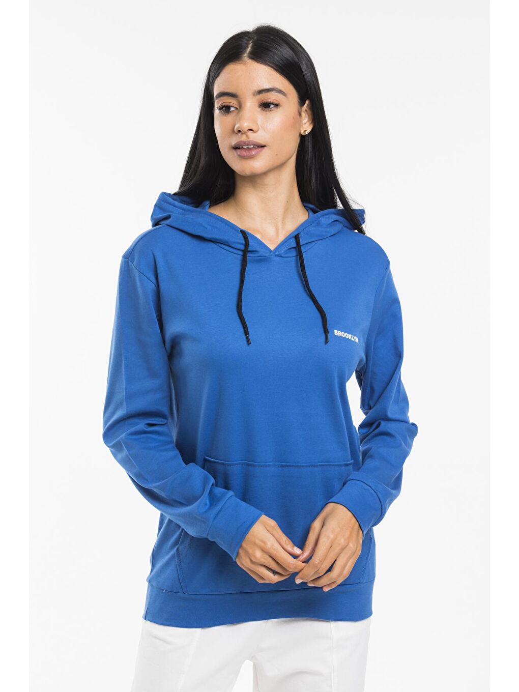 Süperlife Mavi Kadın Kapüşonlu Regular Fit Baskılı Sweatshirt SPR21K61