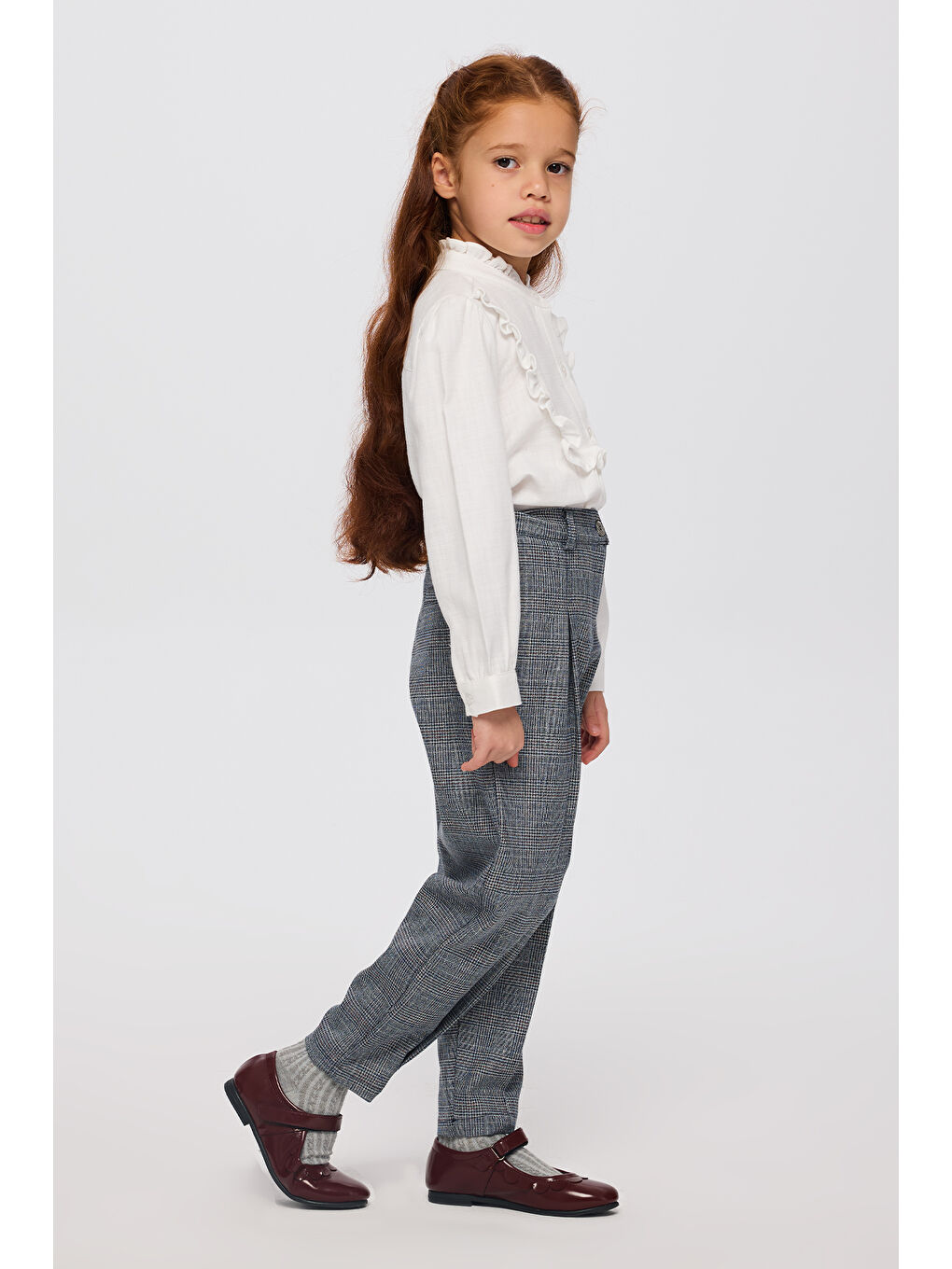 Kız Çocuk Lacivert Ekose Pantolon-1