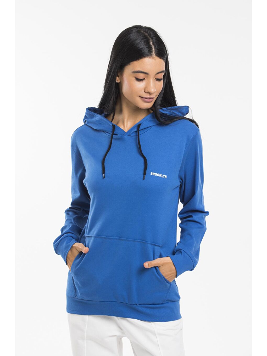 Süperlife Mavi Kadın Kapüşonlu Regular Fit Baskılı Sweatshirt SPR21K61 - 2