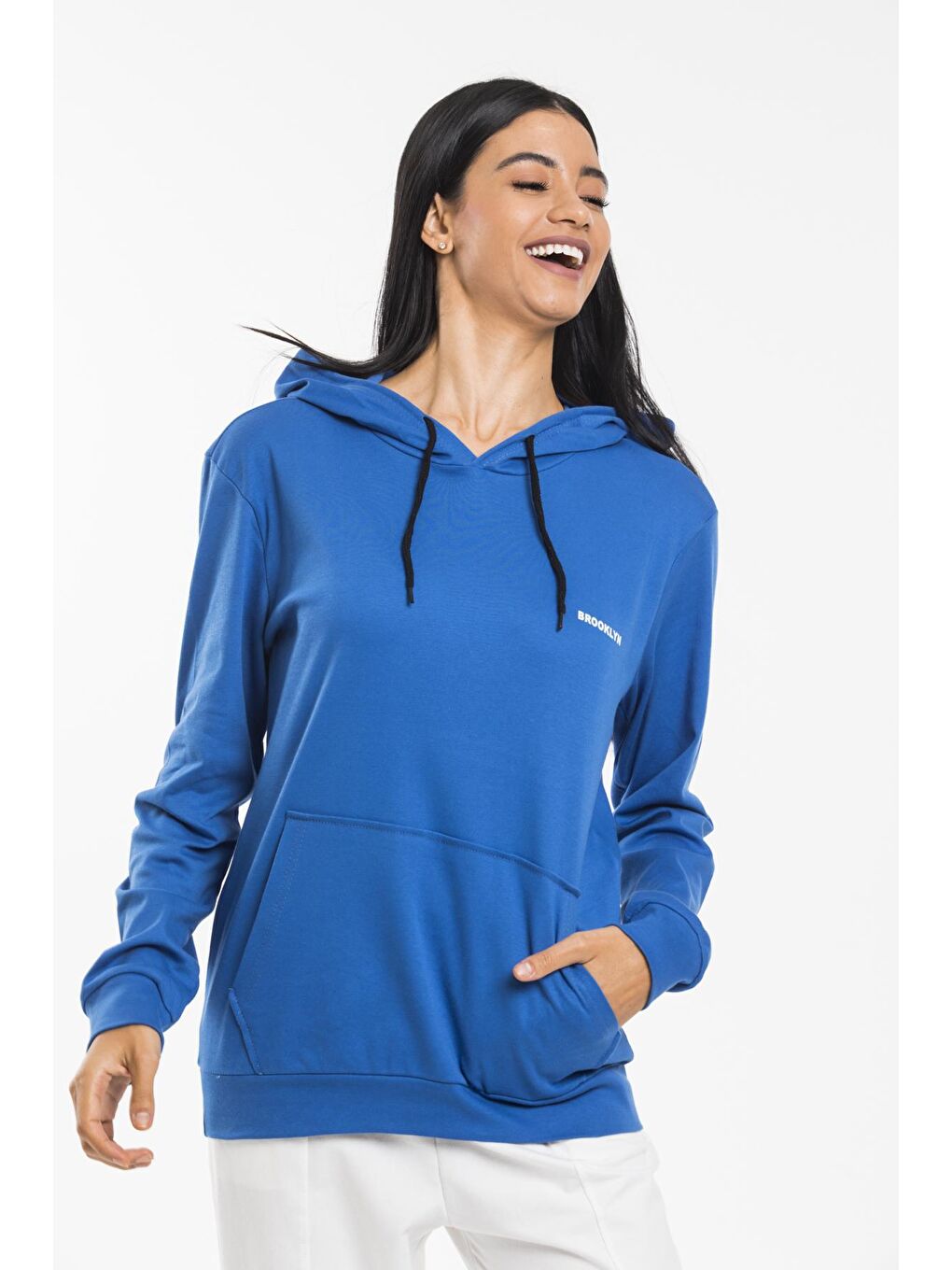 Süperlife Mavi Kadın Kapüşonlu Regular Fit Baskılı Sweatshirt SPR21K61 - 3