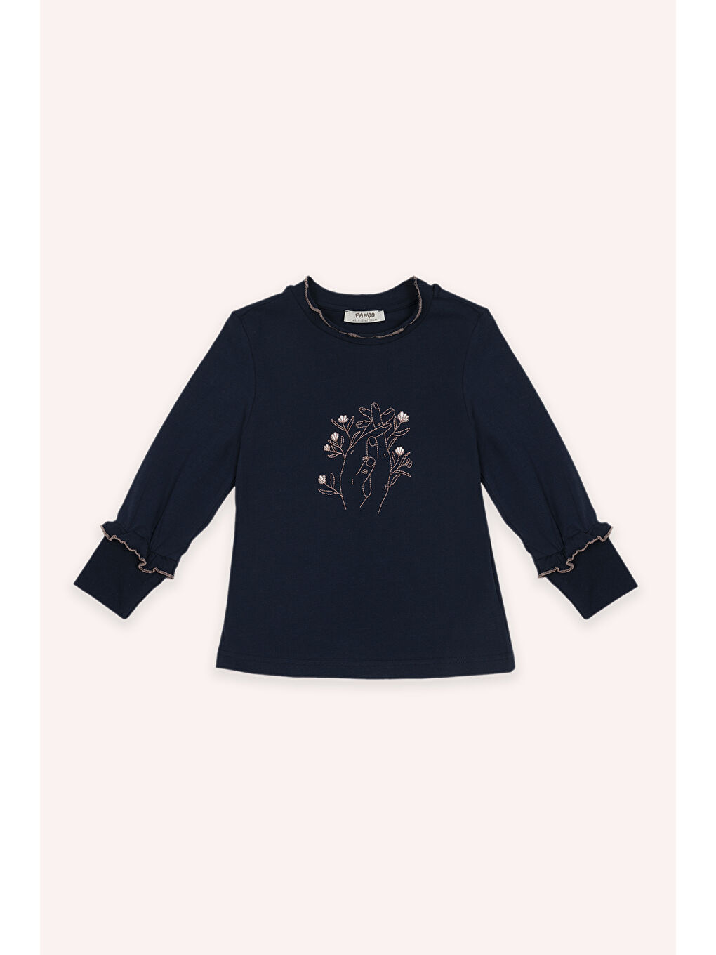 Kız Çocuk Nakışlı Lacivert Tişört