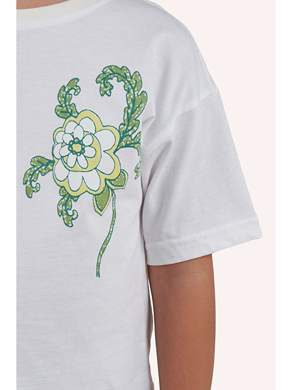 Kız Çocuk Baskılı Beyaz Tişört-1