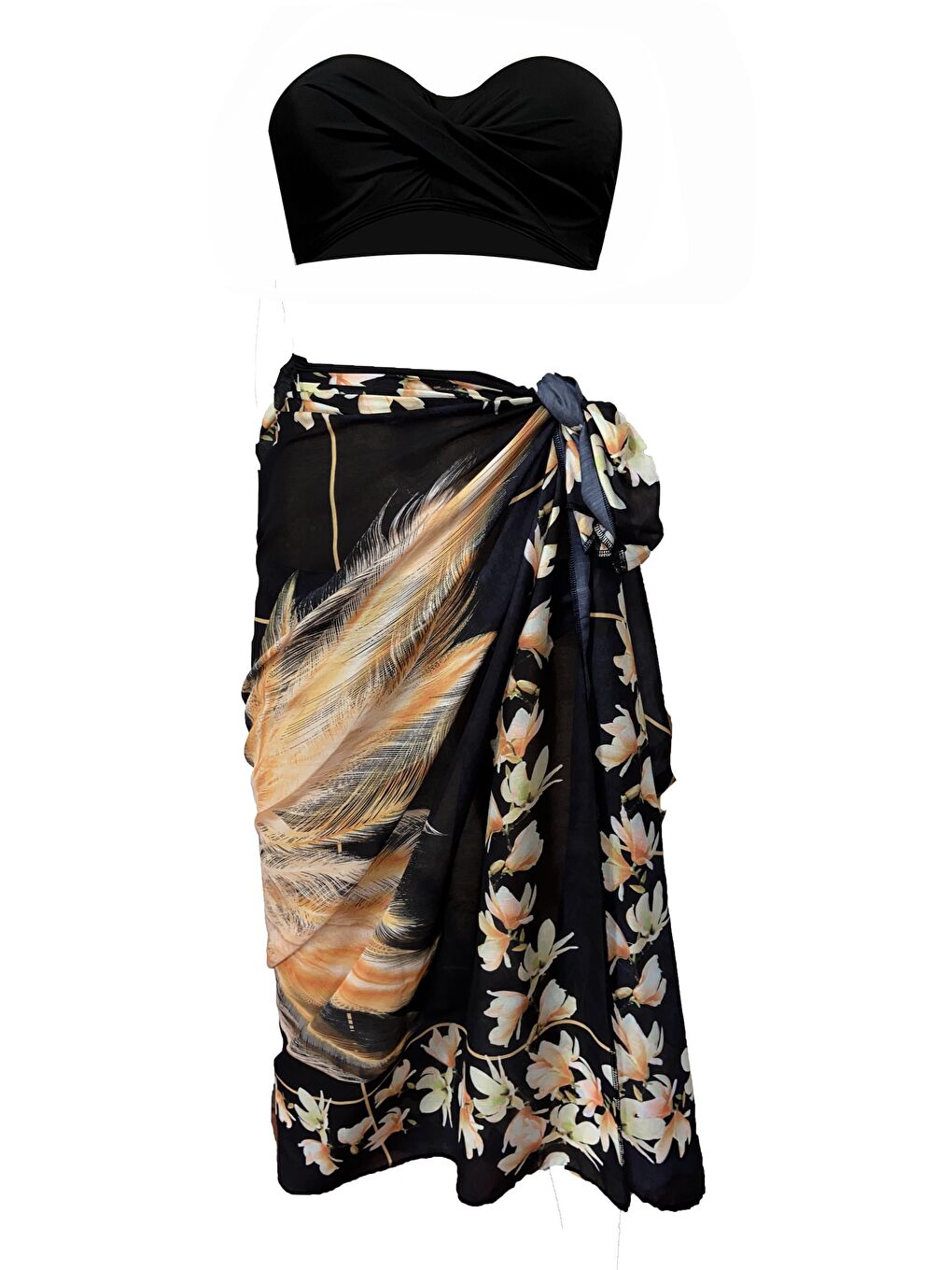 Sarı Amara Gold Yaprak Desen Pareo-1