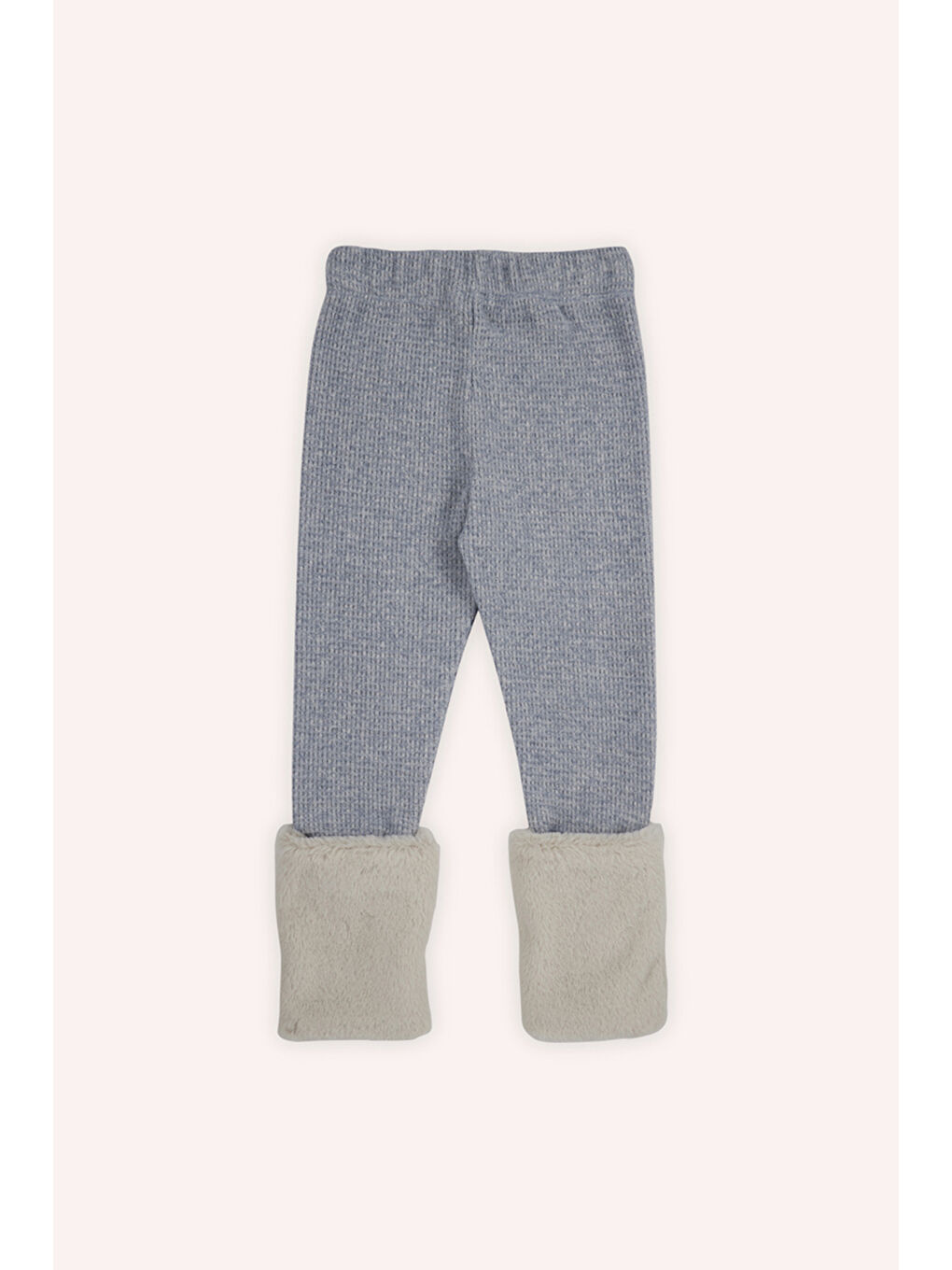 Kız Çocuk Paçası Kürk Detaylı Mavi Örme Triko Tayt-2