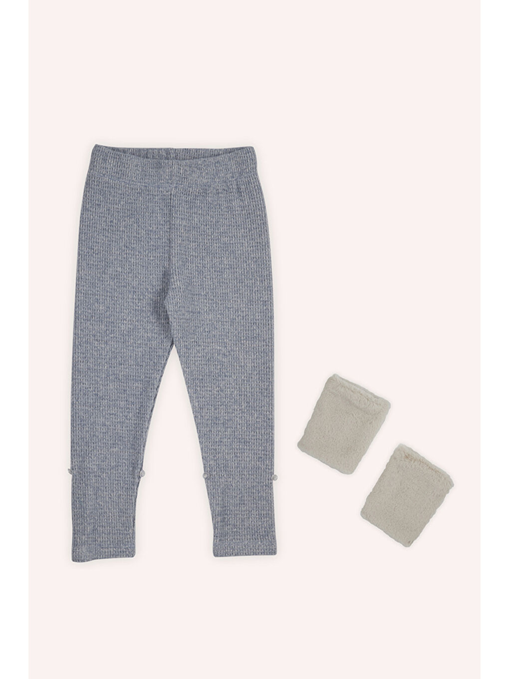 Kız Çocuk Paçası Kürk Detaylı Mavi Örme Triko Tayt-4