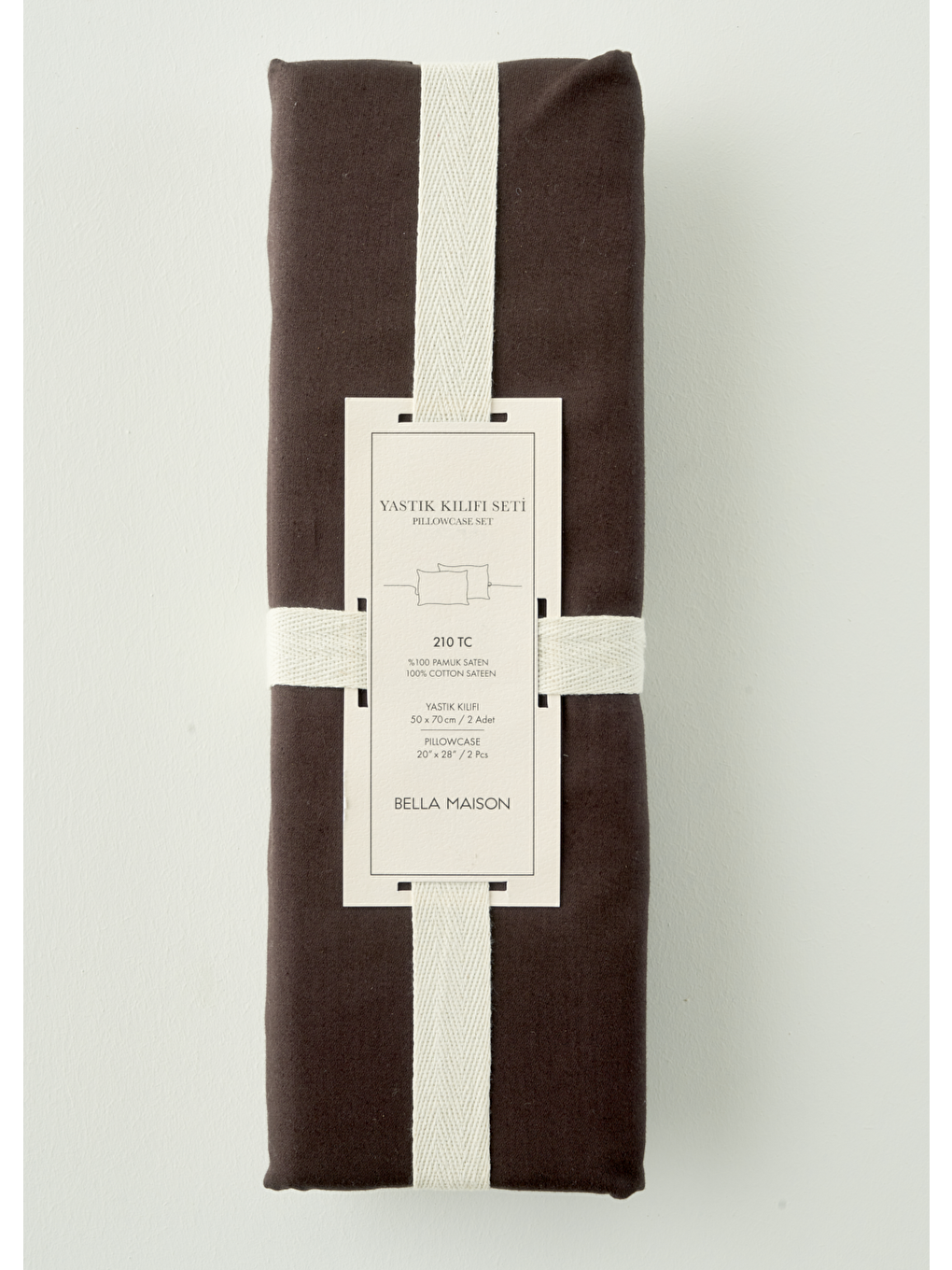 %100 Pamuk Saten Supreme 2'li Yastık Kılıfı Kahverengi (50x70 Cm)