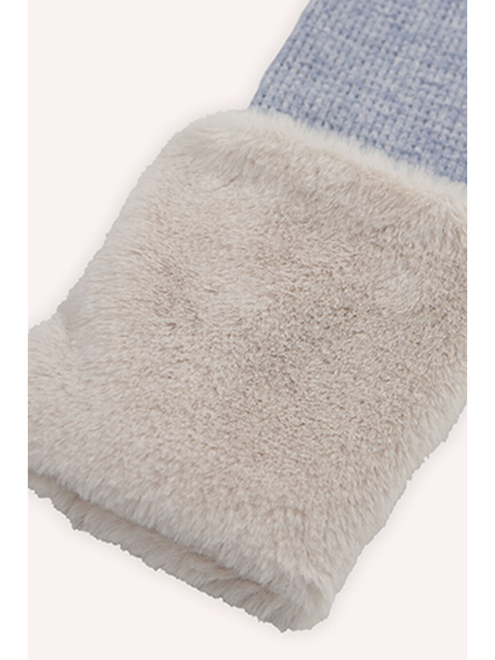 Kız Çocuk Paçası Kürk Detaylı Mavi Örme Triko Tayt-5