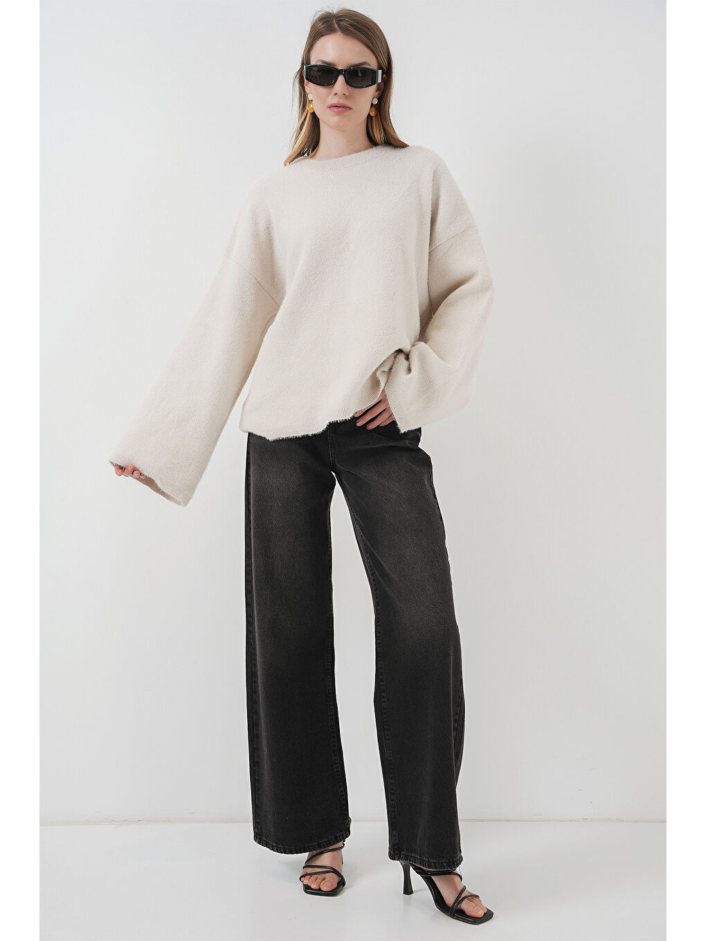 Bej 15915 Yumuşak Dokulu Triko Kazak - Taş-1