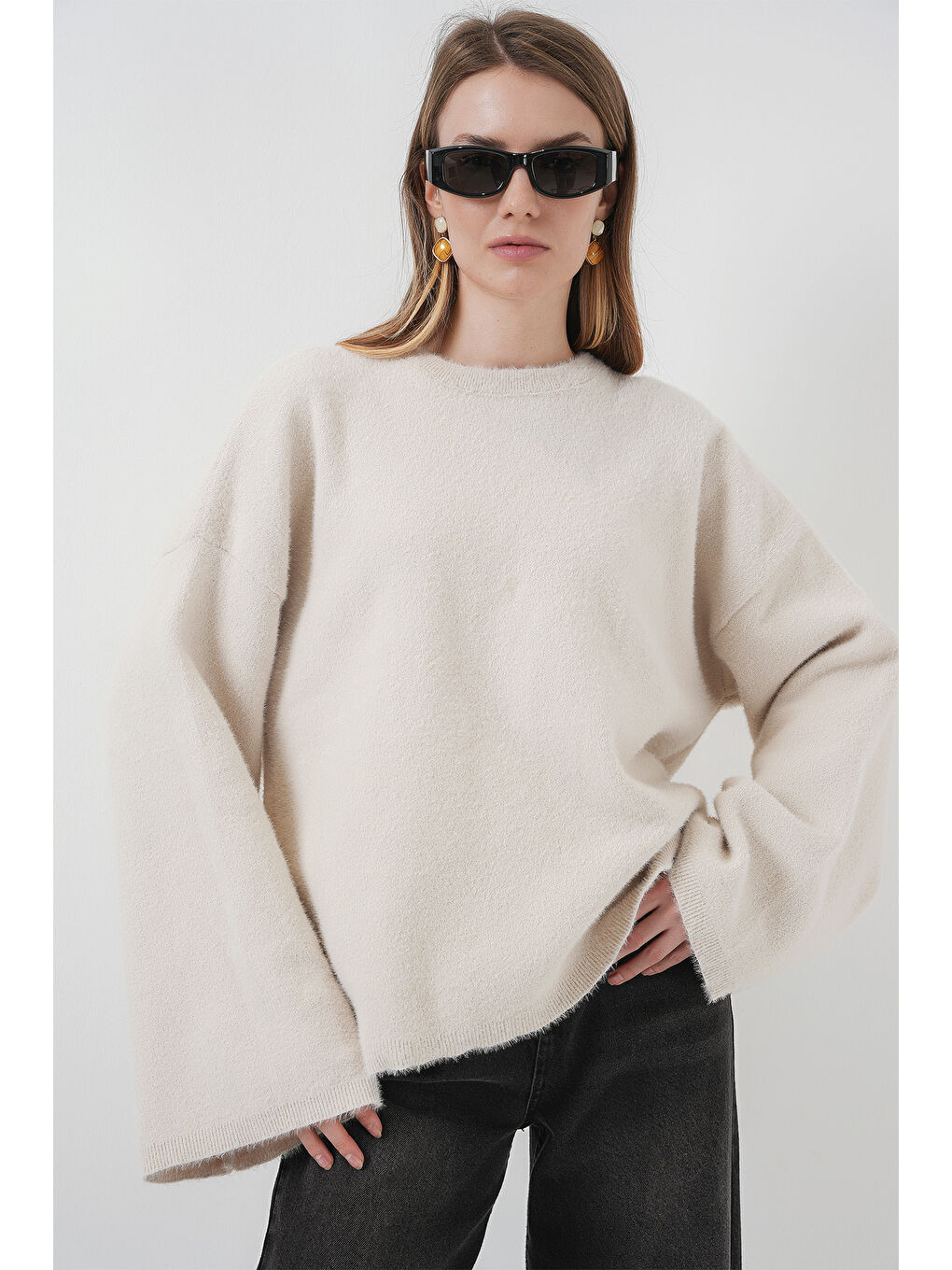 Bej 15915 Yumuşak Dokulu Triko Kazak - Taş-2