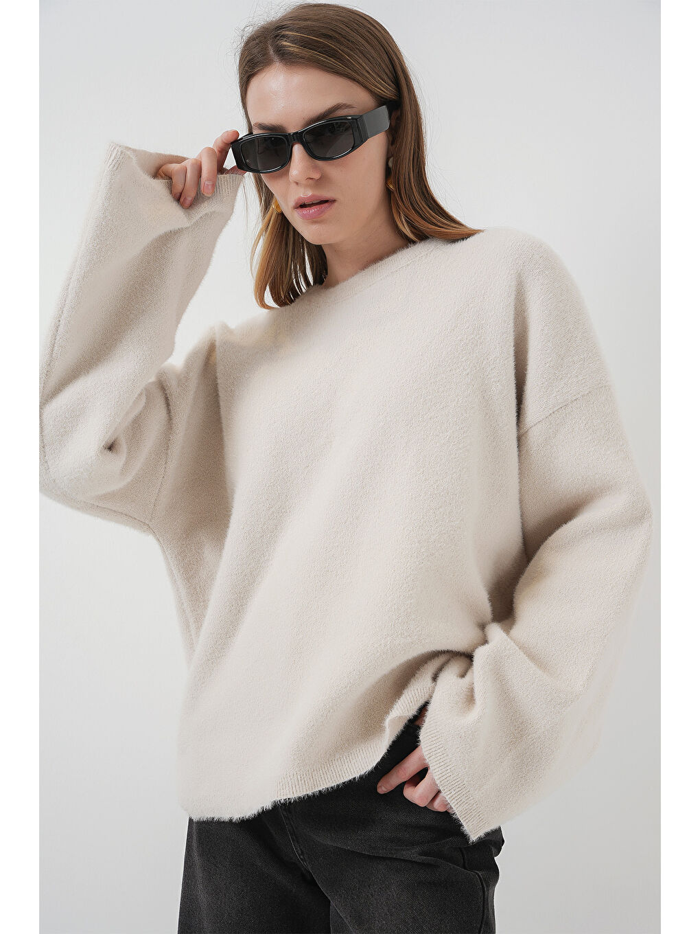 Bej 15915 Yumuşak Dokulu Triko Kazak - Taş-3