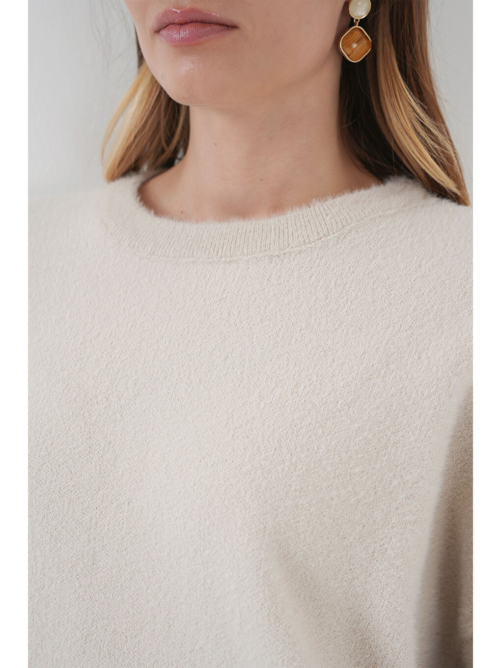 Bej 15915 Yumuşak Dokulu Triko Kazak - Taş-4