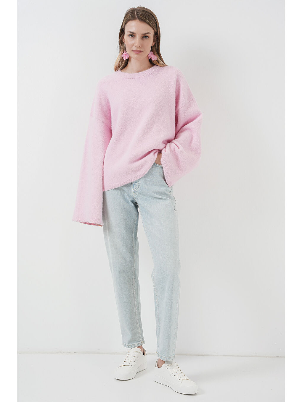 15915 Yumuşak Dokulu Triko Kazak - Pembe-1