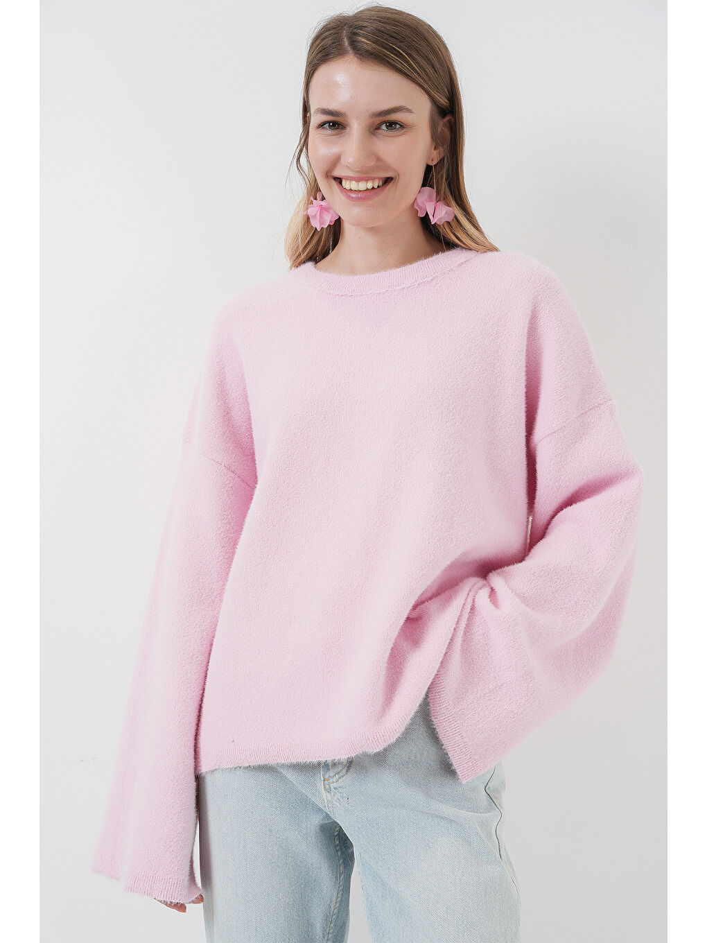 15915 Yumuşak Dokulu Triko Kazak - Pembe-2