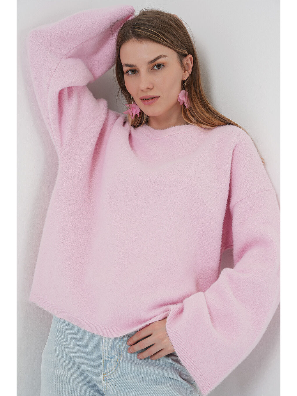 15915 Yumuşak Dokulu Triko Kazak - Pembe-3