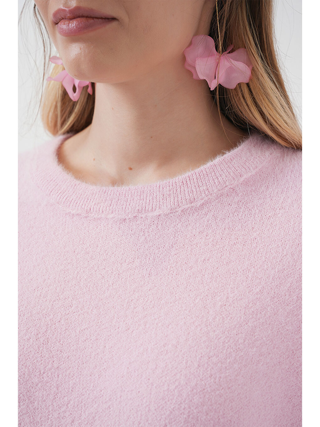 15915 Yumuşak Dokulu Triko Kazak - Pembe-4