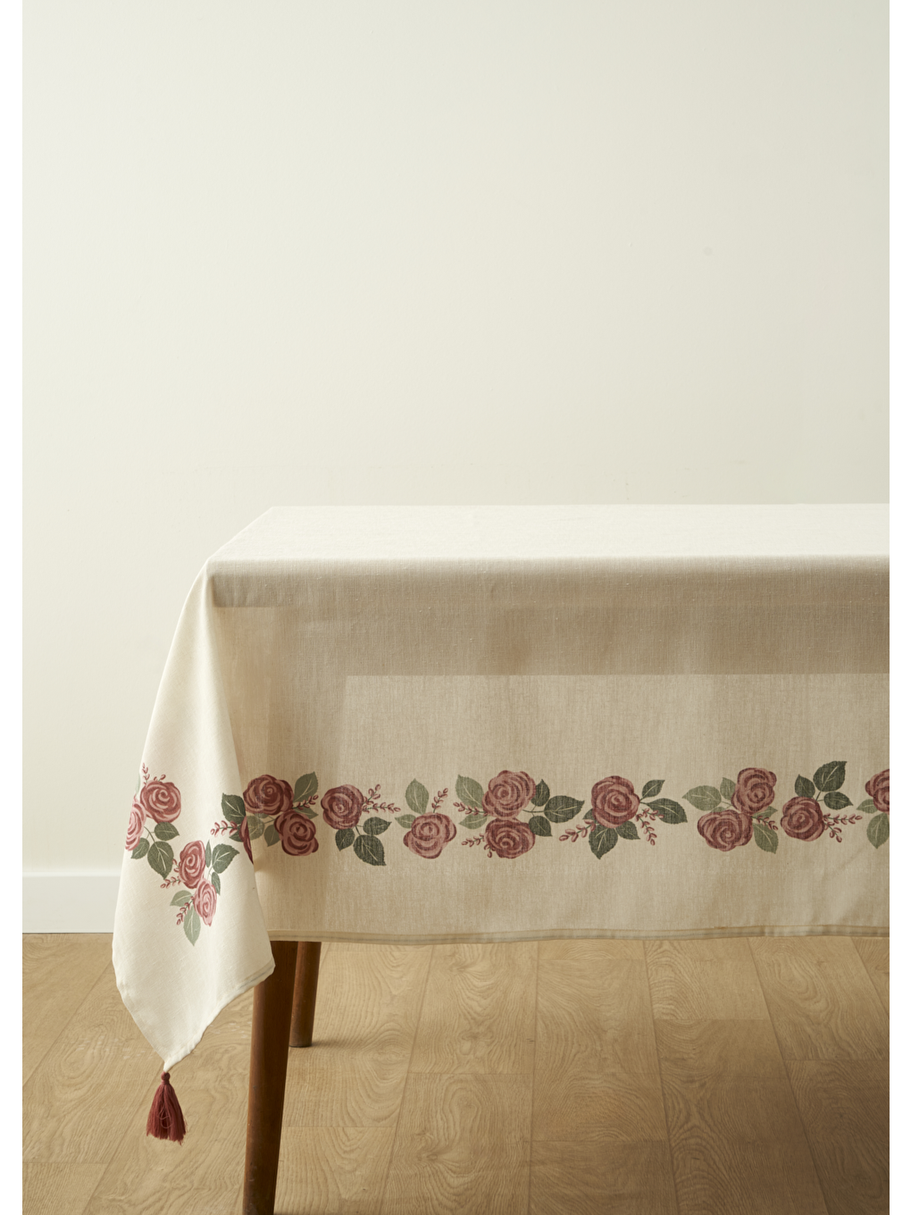 Ekru Rose Baskılı Masa Örtüsü Krem (150x250 Cm)