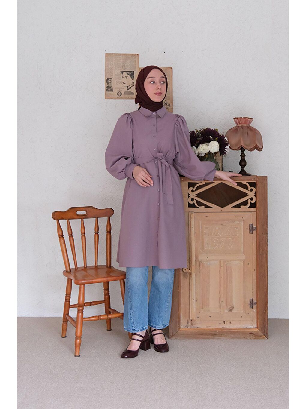 Soft Mor Balon Kol Uzun Gömlek-2