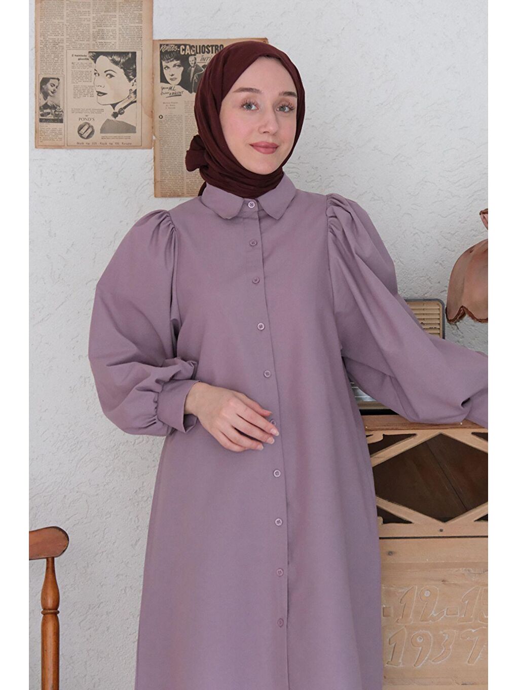 Soft Mor Balon Kol Uzun Gömlek-4