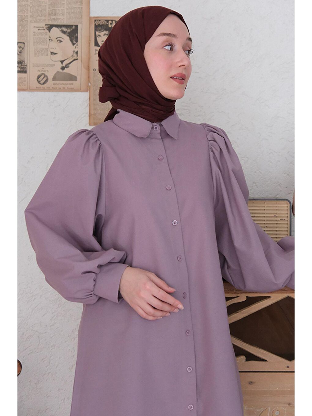 Soft Mor Balon Kol Uzun Gömlek-5