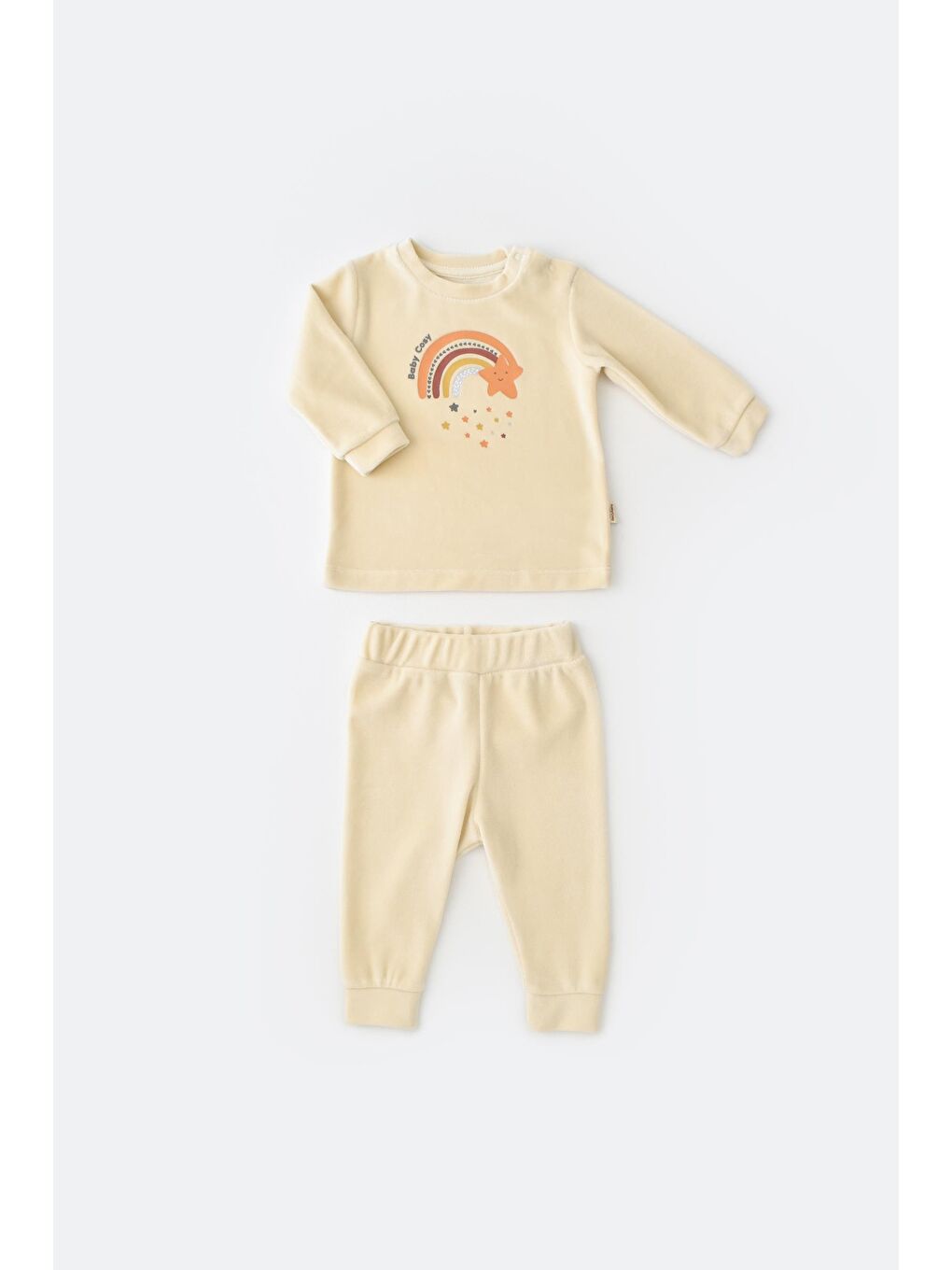 Bej Kadife Yıldız Desenli Alt & Üst Takım-1