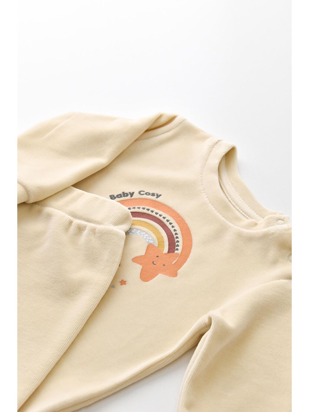 Bej Kadife Yıldız Desenli Alt & Üst Takım-2