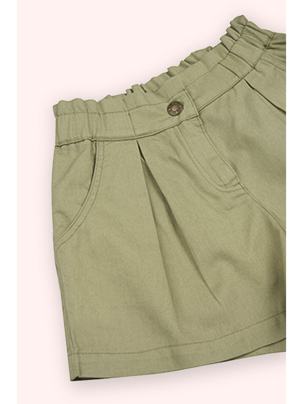 Kız Bebek Beli Lastikli Çıtçıtlı Cepli Haki Şort-1