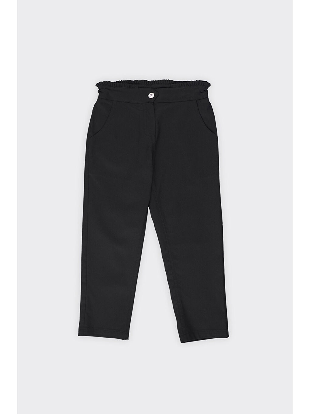 Kız Çocuk Kemeri Fırfır Detaylı Siyah Pantolon-1