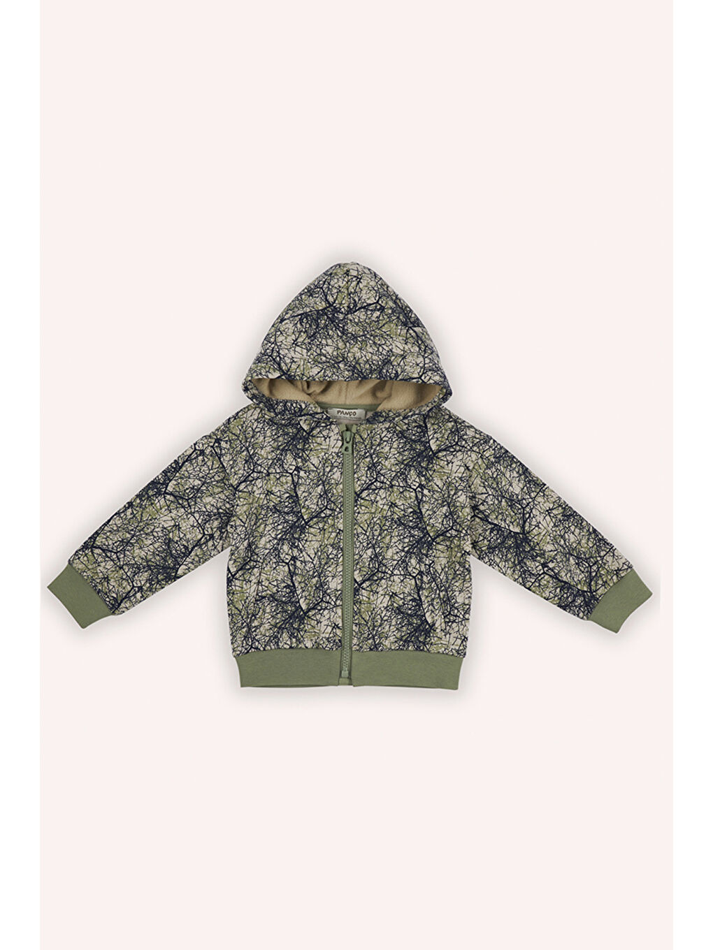 Erkek Bebek Baskılı Fermuarlı Bej Sweatshirt-1