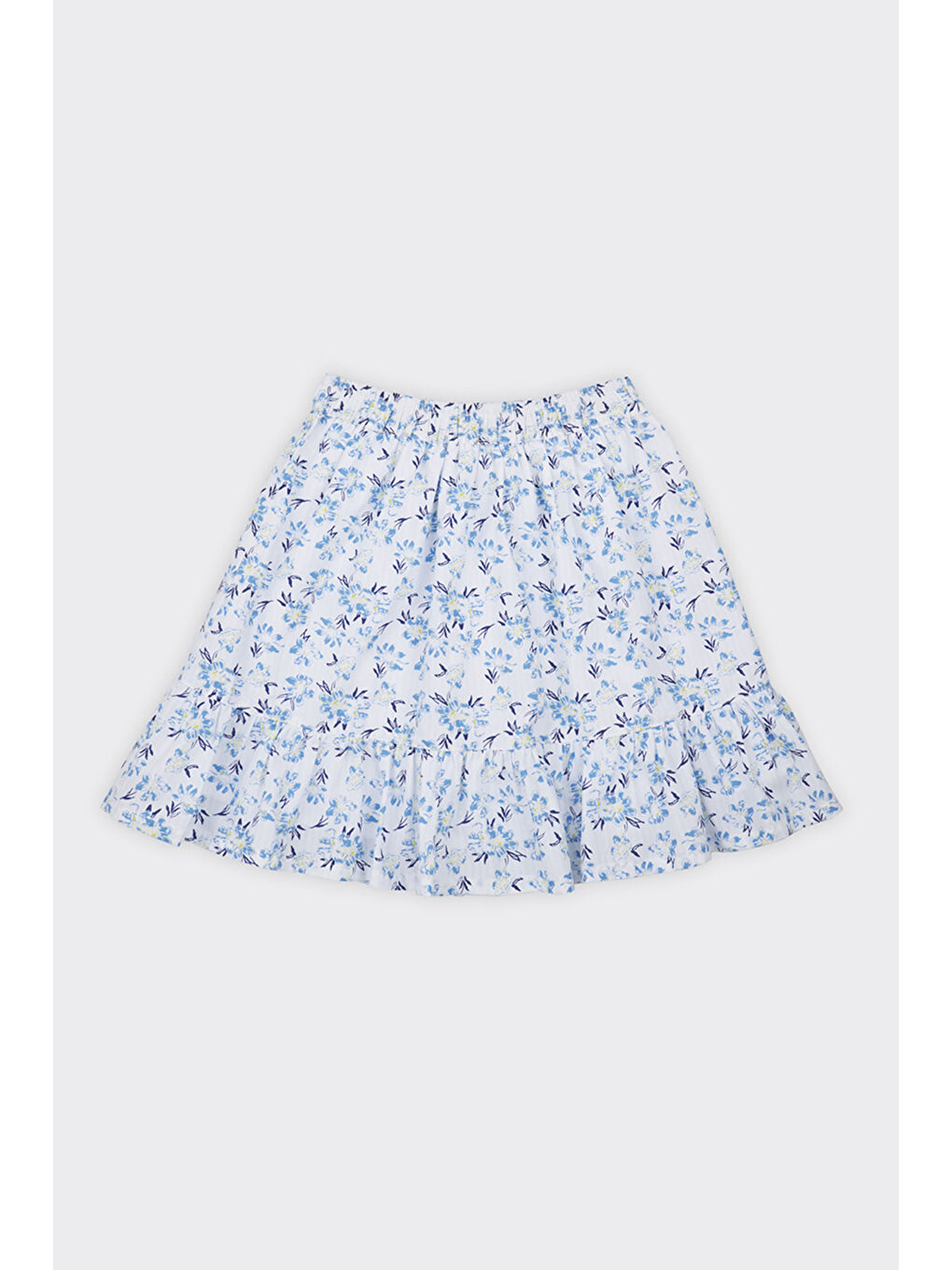 Kız Çocuk Çiçek Desenli Volanlı Mavi Etek