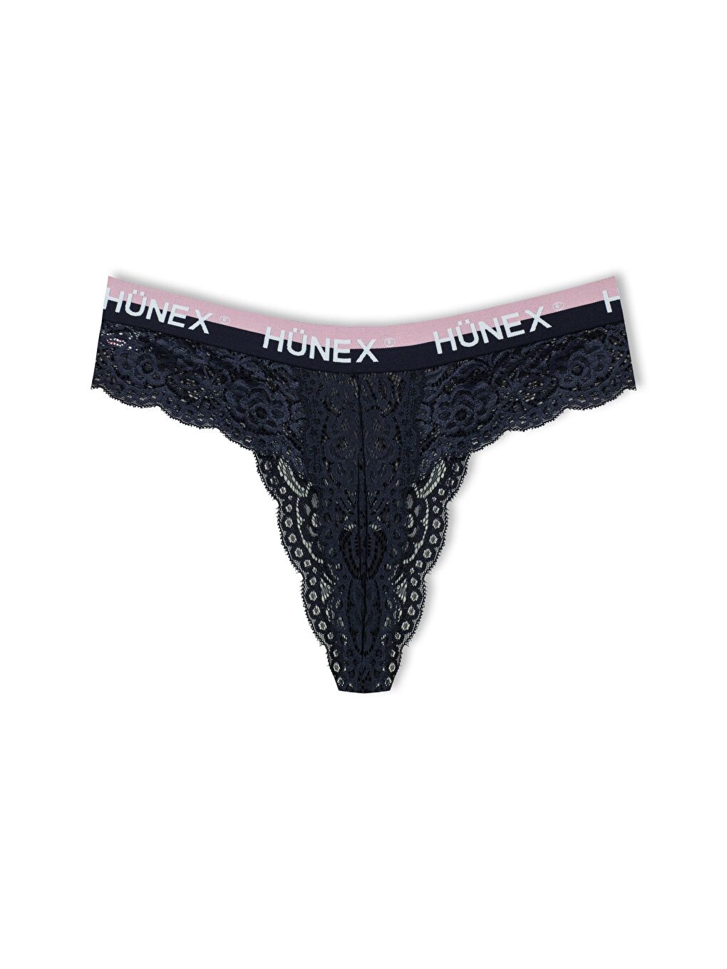 Lacivert Dantelli Yazılı Lastik Tanga Kadın Külot-1