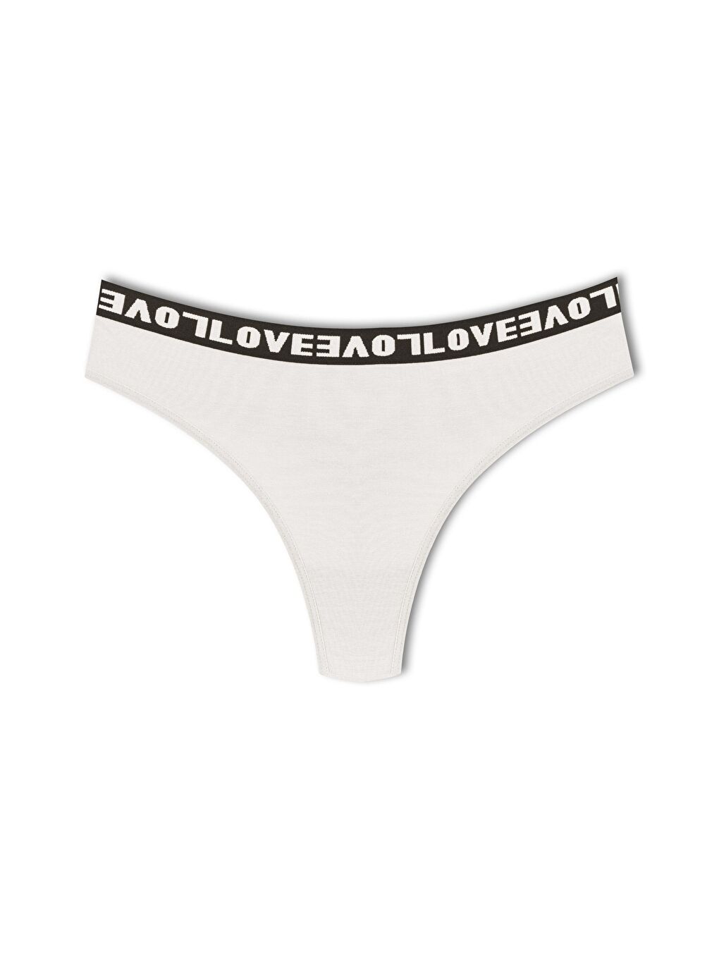 Ekru Pamuklu Arkası Dantel LOVE Lastik Tanga Kadın Külot 3'lü-2