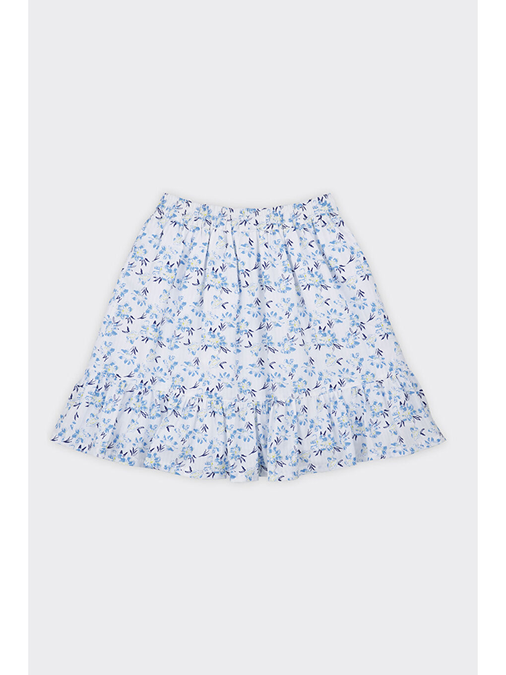 Kız Çocuk Çiçek Desenli Volanlı Mavi Etek-1