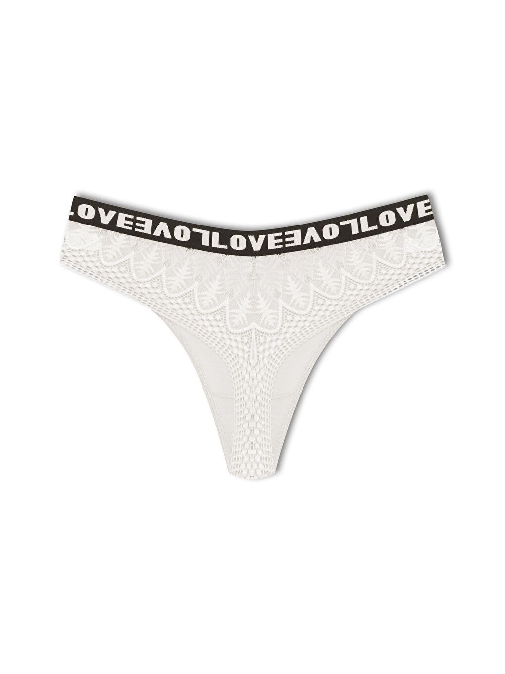 Ekru Pamuklu Arkası Dantel LOVE Lastik Tanga Kadın Külot 3'lü-5