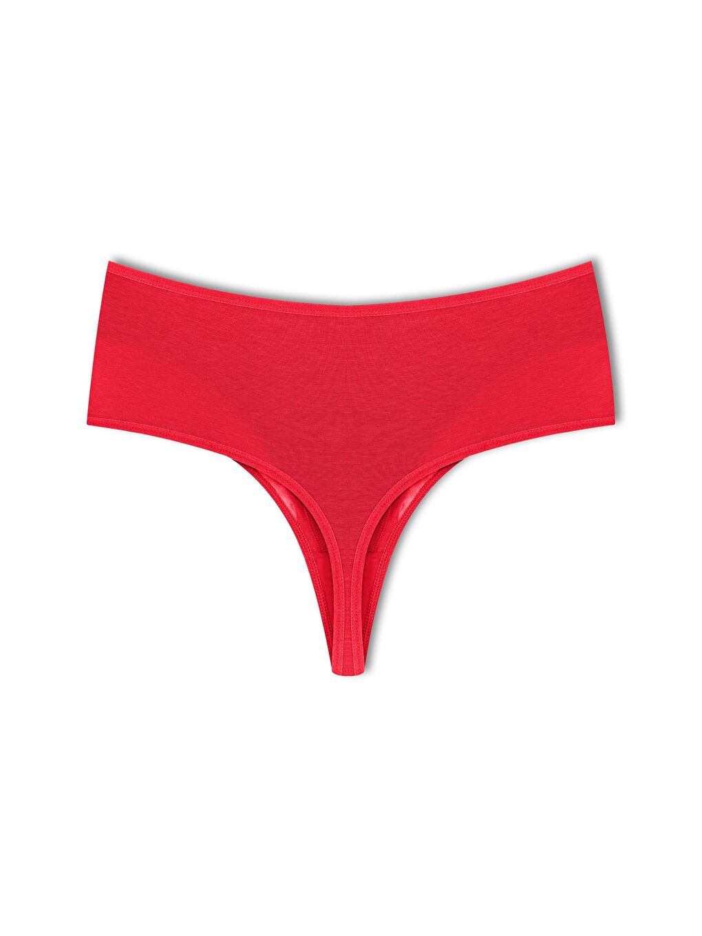 Kırmızı Pamuklu Önü Çift Kat Lez Dantel Yüksek Bel Tanga Kadın Külot-1