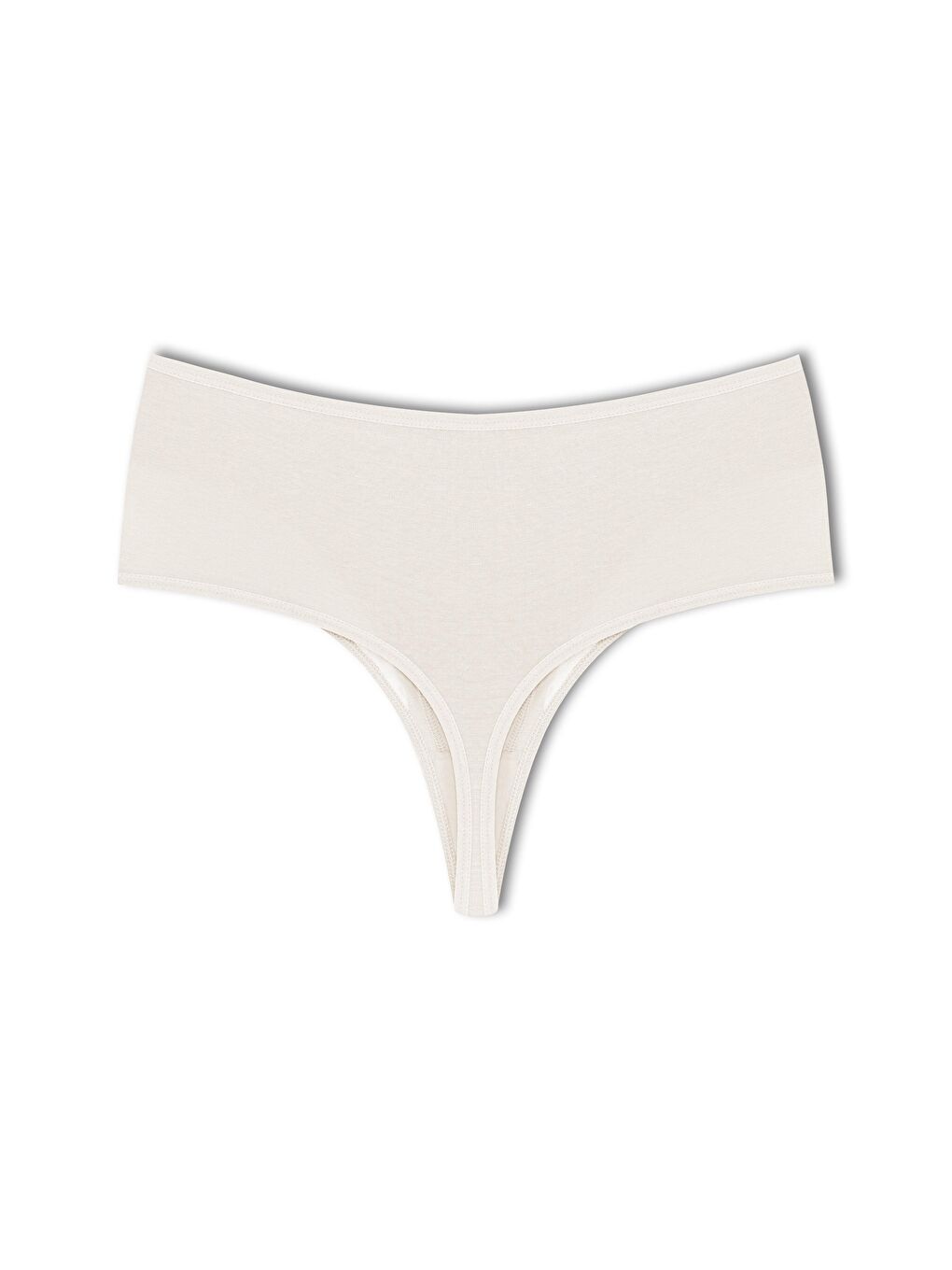 Ekru Pamuklu Önü Çift Kat Lez Dantel Yüksek Bel Tanga Kadın Külot-1