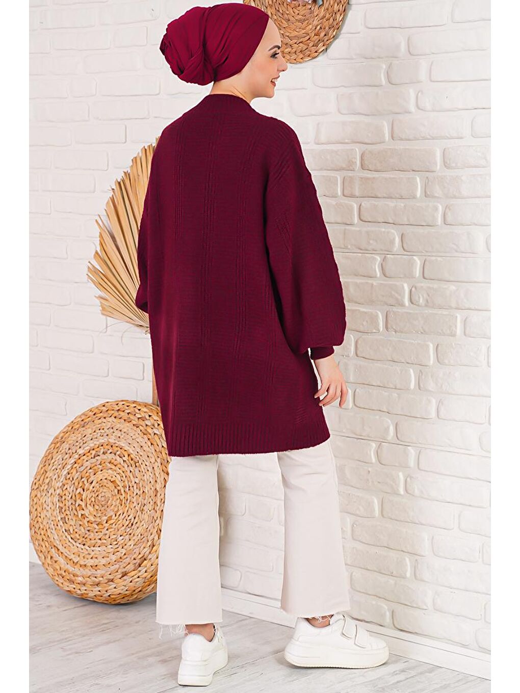 15768 Tesettür Triko Hırka - Bordo-2