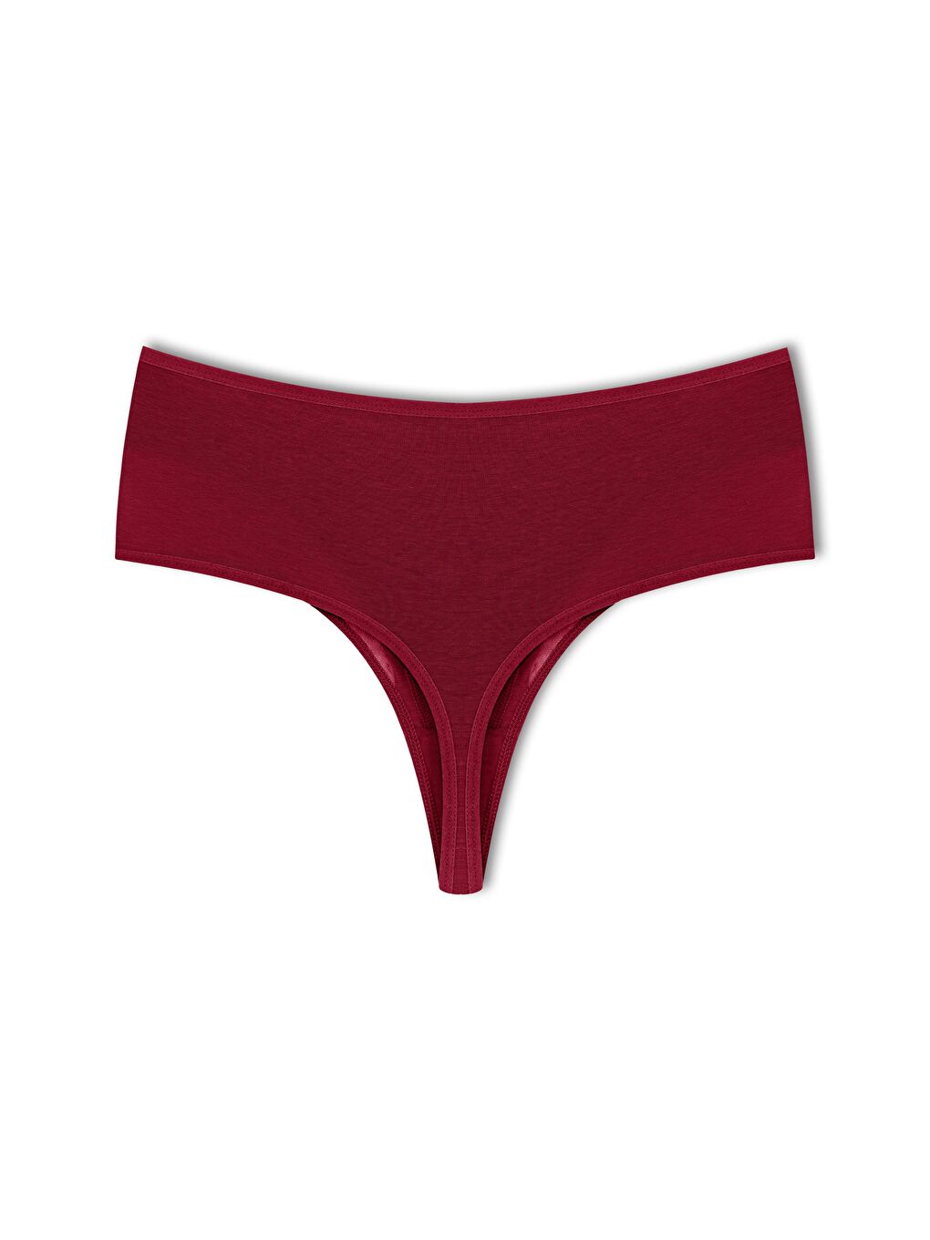 Bordo Pamuklu Önü Çift Kat Lez Dantel Yüksek Bel Tanga Kadın Külot-1