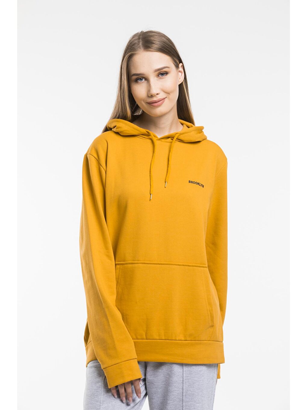 Süperlife Hardal Sarı Kadın Kapşonlu Regular Fit Baskılı Sweatshirt SPR21K61 - 2