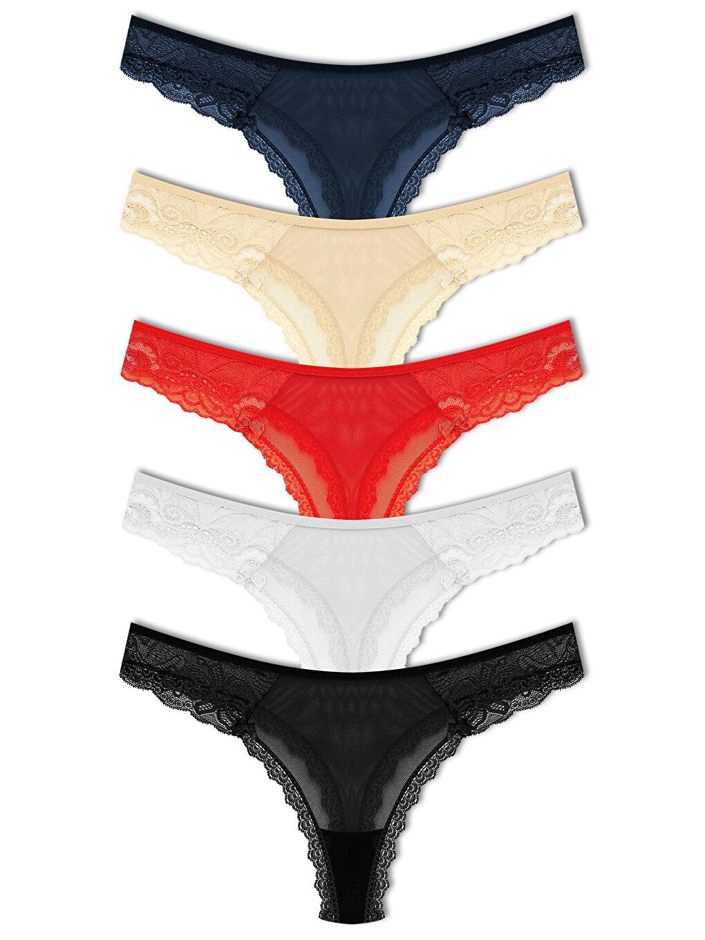 Karışık Tül Dantel Tanga Kadın Külot 5'Lİ