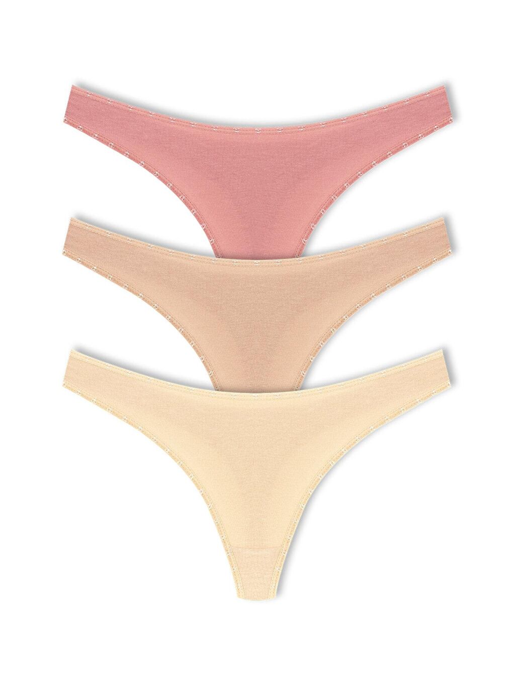 Bej Pamuklu Kalpli Lastik Basic Tanga Kadın Külot 3'lü