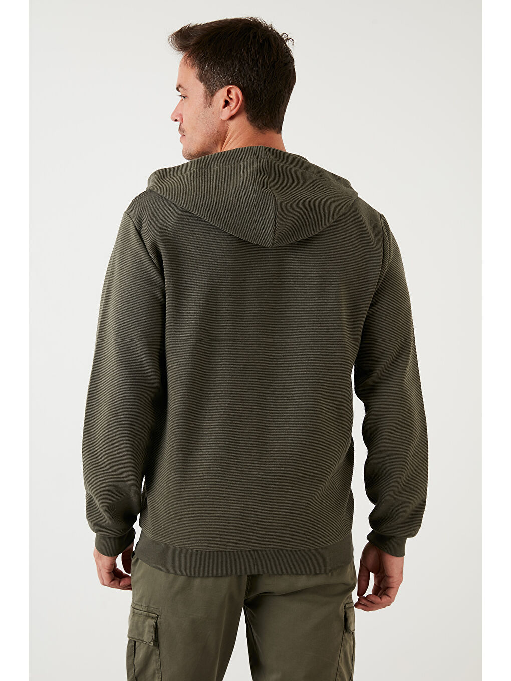 Haki Regular Fit Kapüşonlu Cepli  Pamuklu Fermuarlı Sweatshirt 5905218-6